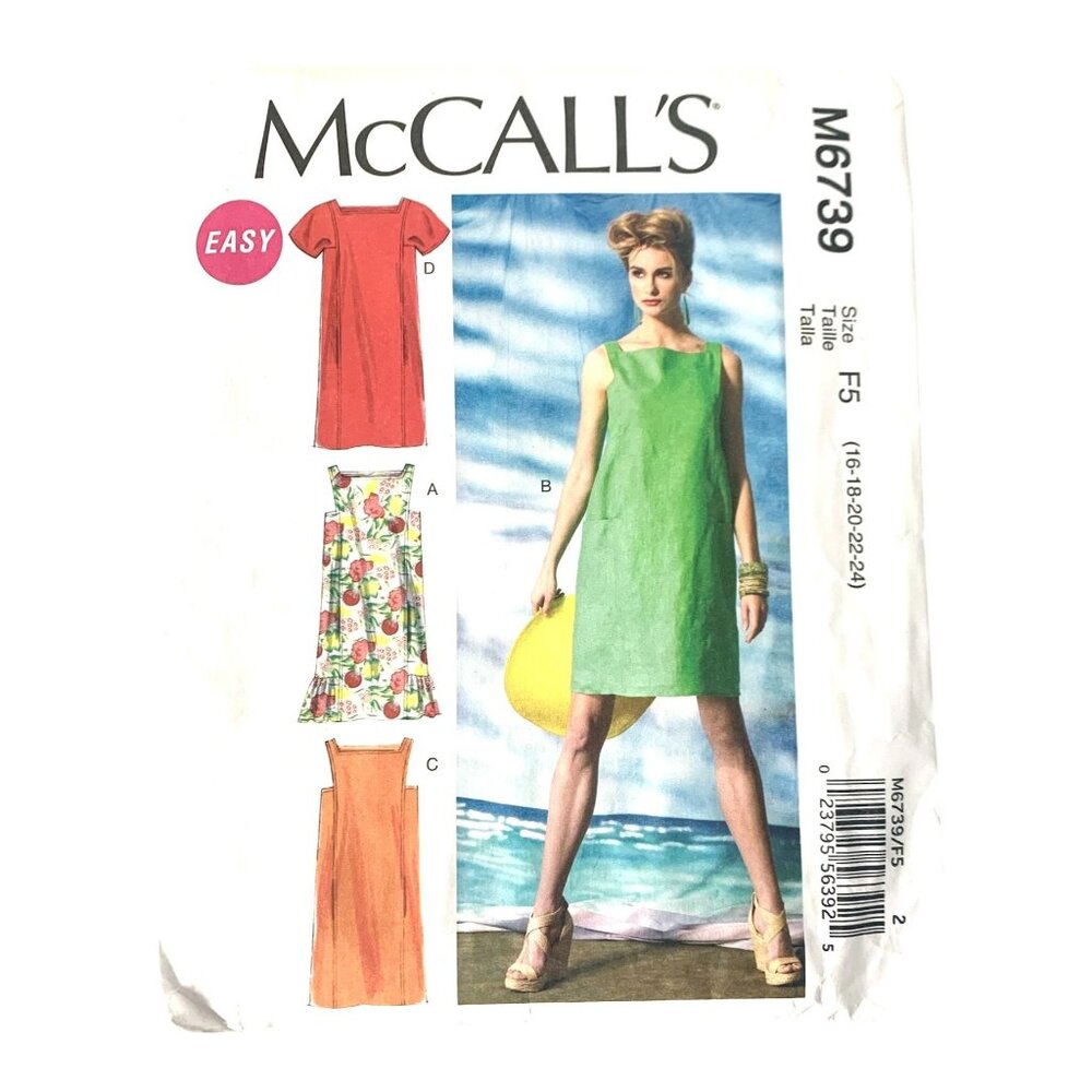McCall's M6739 Pattern Misses Dress Summer Sleeveless Short Sleeve Plus Size Unc